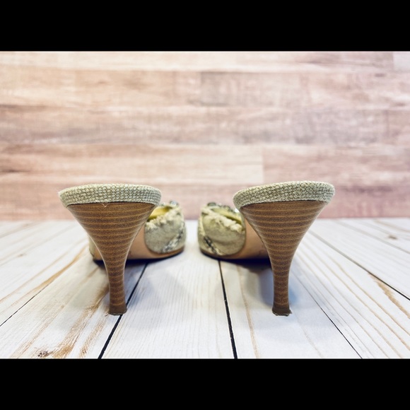 Apepazza Kitten Heel Mules, Linen adorned with snakeskin & crystal details  8.5 - Picture 7 of 12